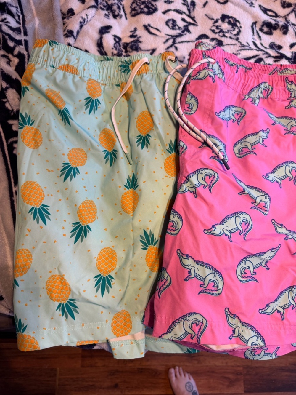 (2) Pair of Pineapple and Crocodile Print Swim Shorts - XL lightly worn